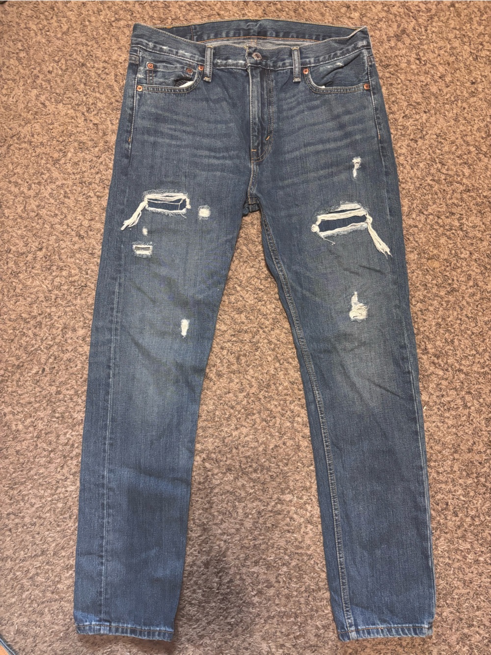 Levi's Men's Straight Jeans - Dark Blue with Distressed Detail